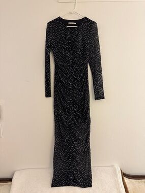 NWOT Abercrombie and Fitch Black Polka Dot Long Sleeve Maxi Dress